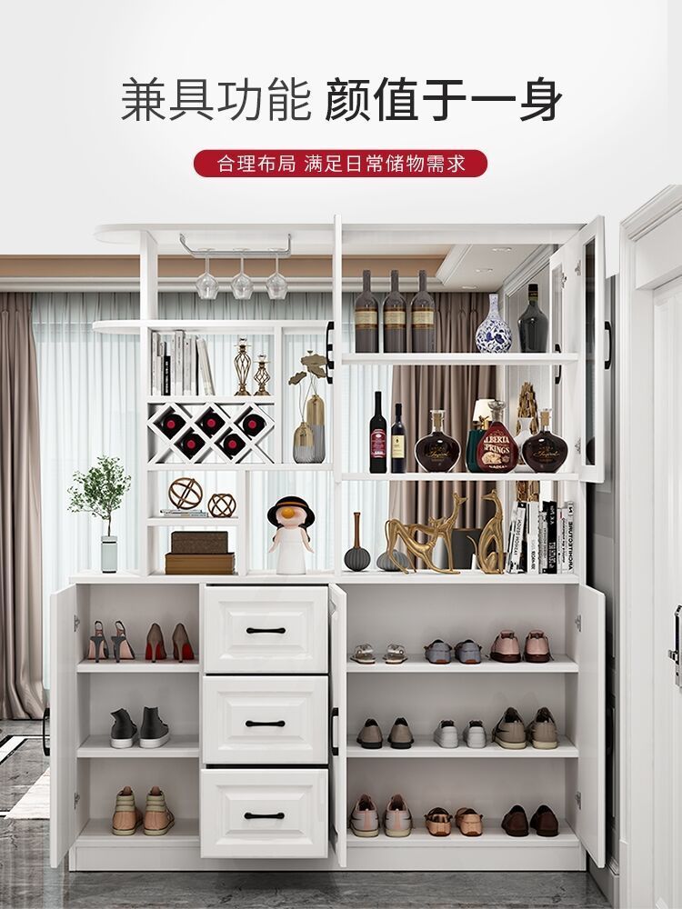 杜裕惟(DUYUWEI)鞋柜酒柜一体 入门柜酒柜现代简约进门入户玄关柜鞋柜一体屏风隔断客厅靠墙玻璃展 80cm全白色 自己安装