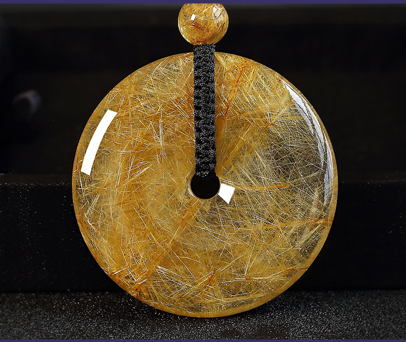 爵立天然金发晶平安扣吊坠男女款黄水晶项链转运挂件饰品配证书f01号