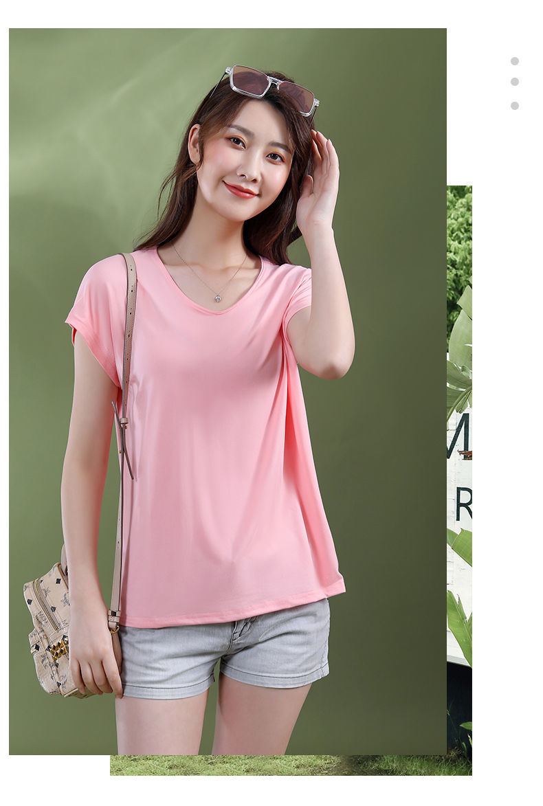 12件装莫代尔短袖t恤女v领新款韩版打底衫宽松上衣女洋气黑色v领m95斤