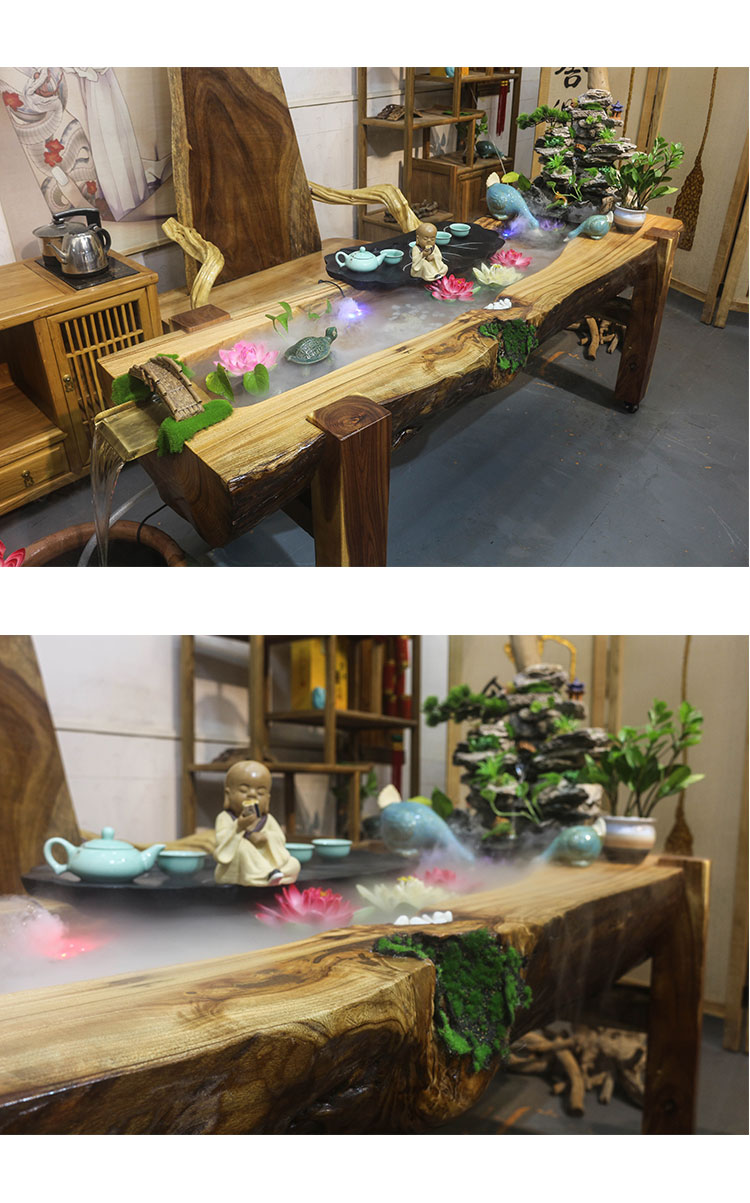 班都轻奢品牌实木茶桌椅组合流水茶台实木茶桌禅意景观循环养鱼办公
