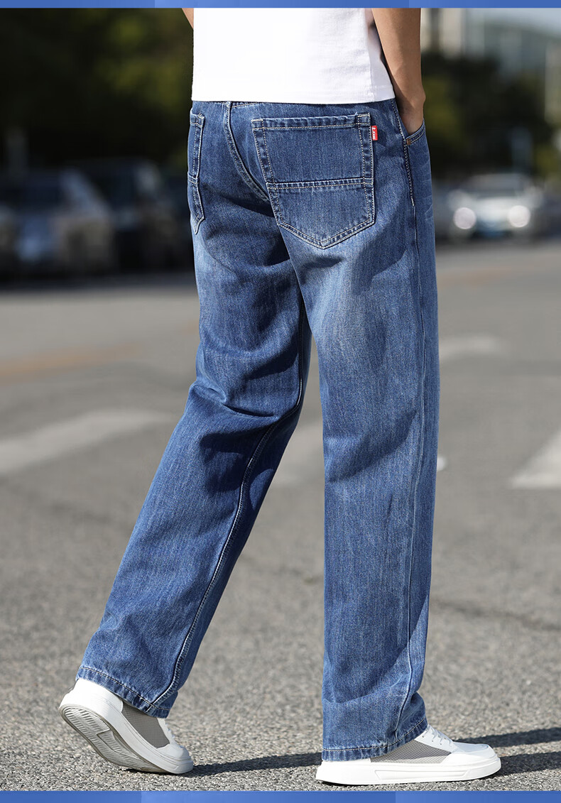 aemape美国苹果春季蓝色牛仔裤男土宽松直筒加肥加大裤子浅蓝色32