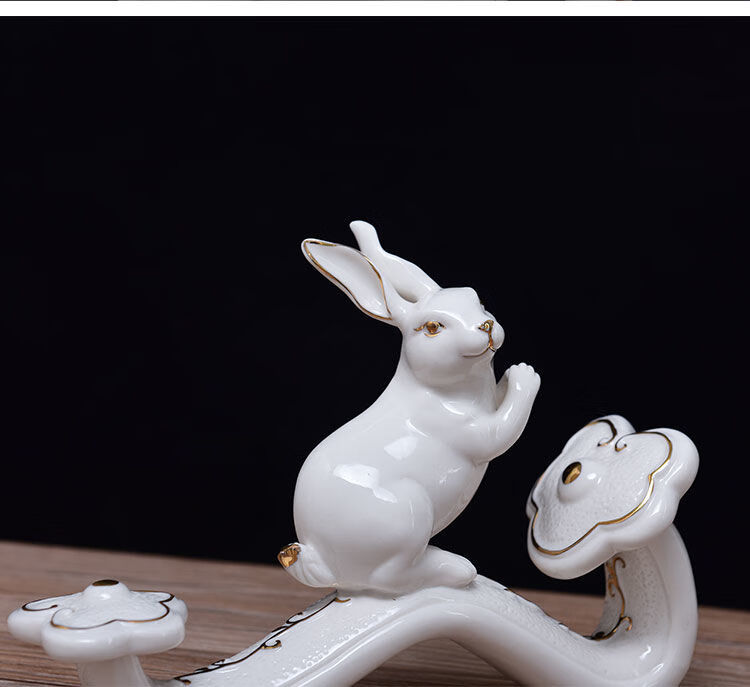 创意如意兔吉祥物小玉兔摆件客厅家居生日礼物装饰品礼品如意兔子摆件