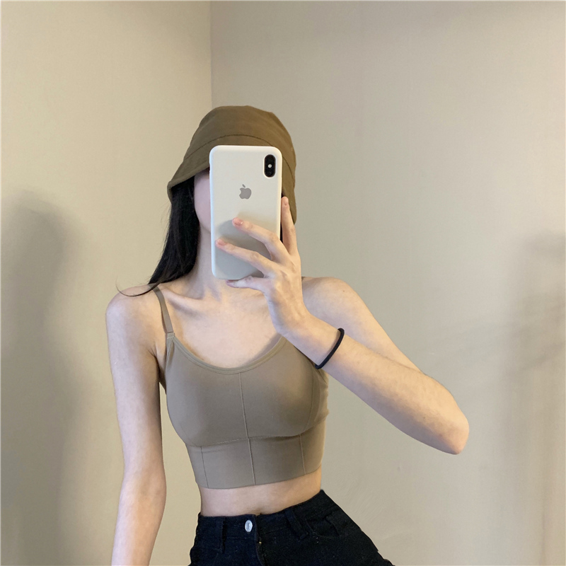 夕薇美夏季新品少女运动白色小吊带背心女春季2022年新款修身外穿打底