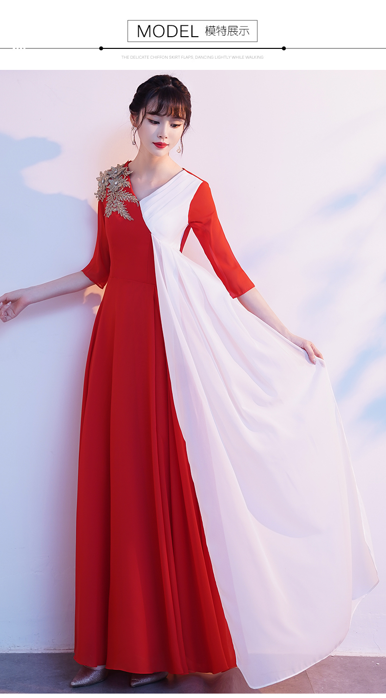 普戈斯大合唱红歌比赛服装合唱团演出服女长裙宴会主持人气质晚礼服