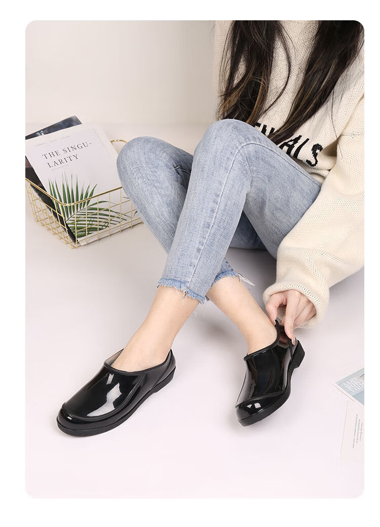 雨鞋牛津底水鞋女低帮雨靴浅口元宝水靴厨房鞋防滑工作鞋胶鞋 dy-黑色