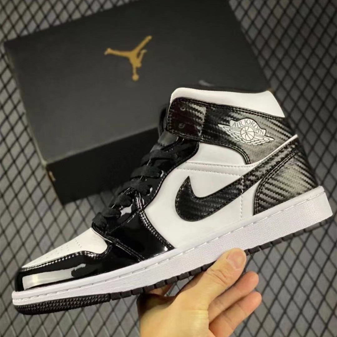 air乔1黑白熊猫漆皮全明星男女中帮篮球鞋运动学生dd1649熊猫漆皮头层