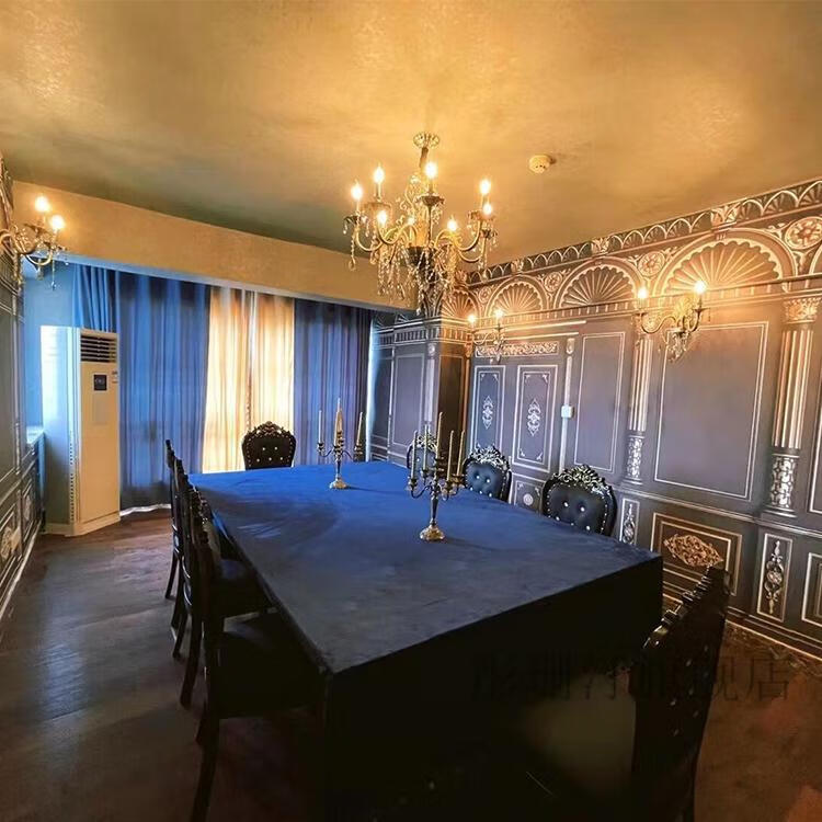 剧本杀欧式桌椅剧本杀欧式餐桌椅组合实木长方形加长2米8人民国狼人杀