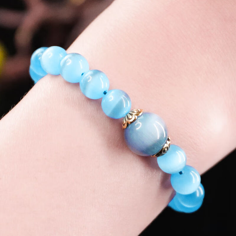 liyan白猫眼石手链女白色冰种水晶手串轻奢精致转运珠闺蜜情侣学生手