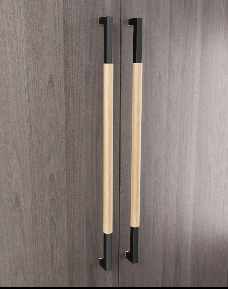 现代极简玻璃门拉手高端实木办公室酒店包厢有无框推拉门把手黑色侧装