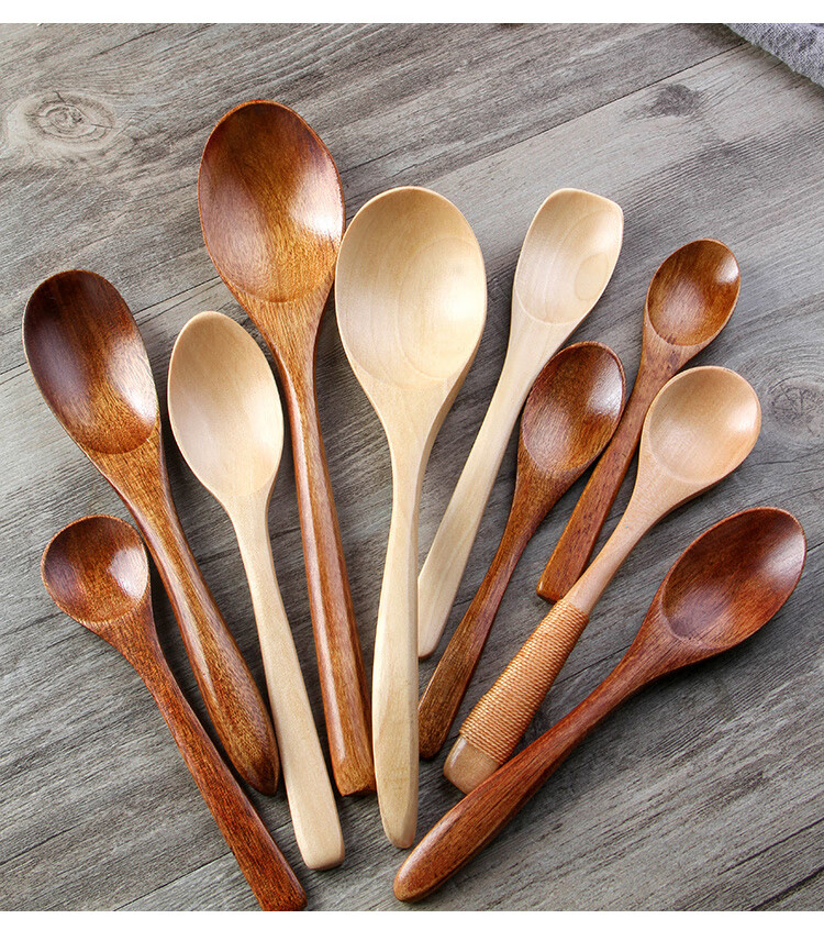 小木勺子长柄勺家用木质汤勺饭勺甜品勺蜂蜜勺搅拌勺定制刻字 乳白色