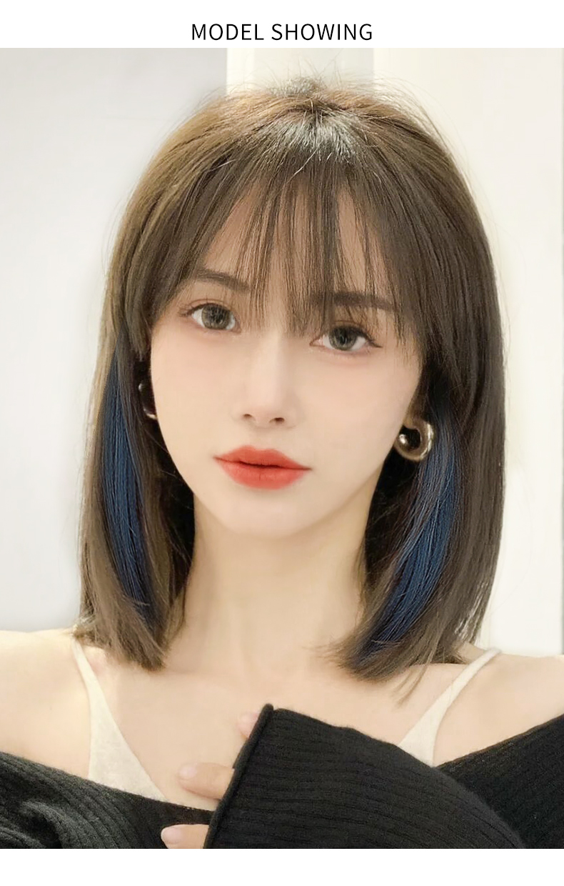 假发短发女2021年时尚新款波波头挑染造型仿真锁骨发中长假发套棕黑色