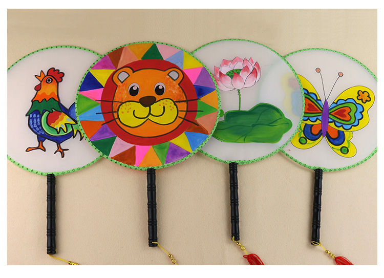 空白扇子古典古风团扇圆扇绘画手工diy扇白色扇面幼儿园美术材料2把