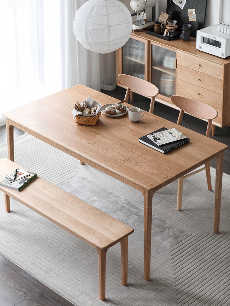 陶灵星日式实木餐桌椅组合家用新款长条桌简约现代洽谈桌北欧餐桌小