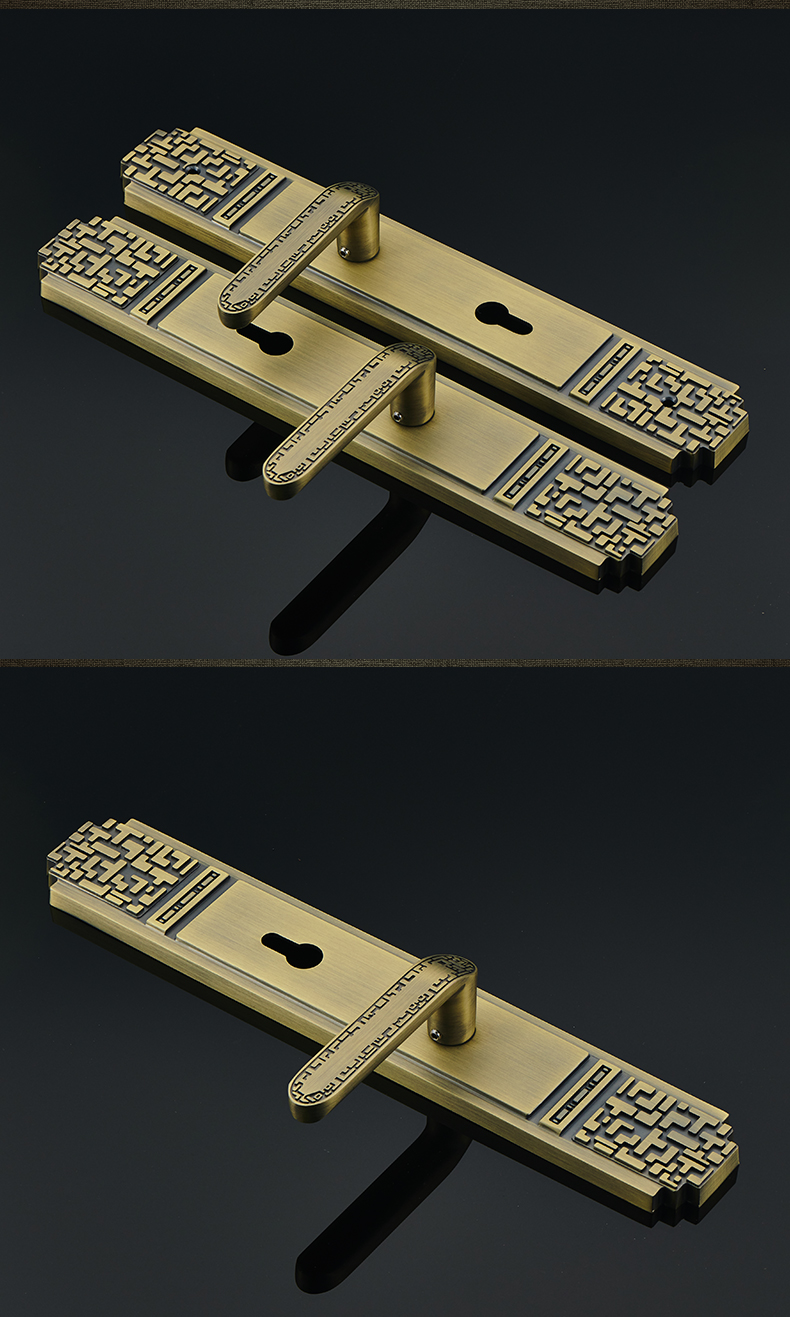 全铜中式入户大门锁 子母双开门锁 铜对开卧室 实木房门锁 玫瑰金 35