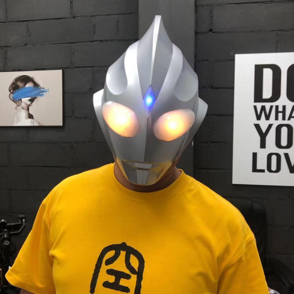 奥特曼头套发光真人cos迪迦头盔可穿戴面具面罩发光乳胶抖音硅胶儿童