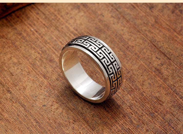 s长城纹回纹富贵可转动转运戒指潮男复古泰银个性戒子15码