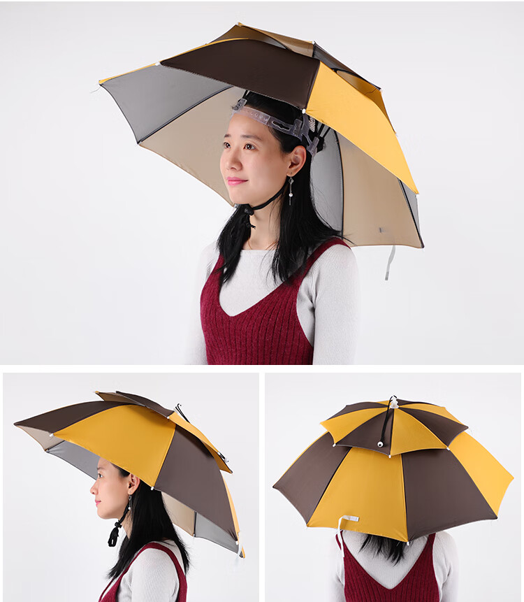 防晒防雨头顶雨伞帽户外遮阳垂钓迷彩银胶帽伞升级版软胶头套内银胶