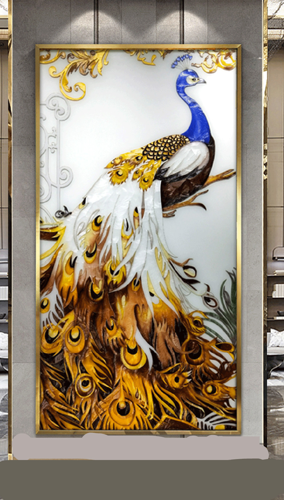 珐琅彩入户玄关装饰画客厅美式轻奢走廊尽头挂画手工掐丝孔雀竖版壁画