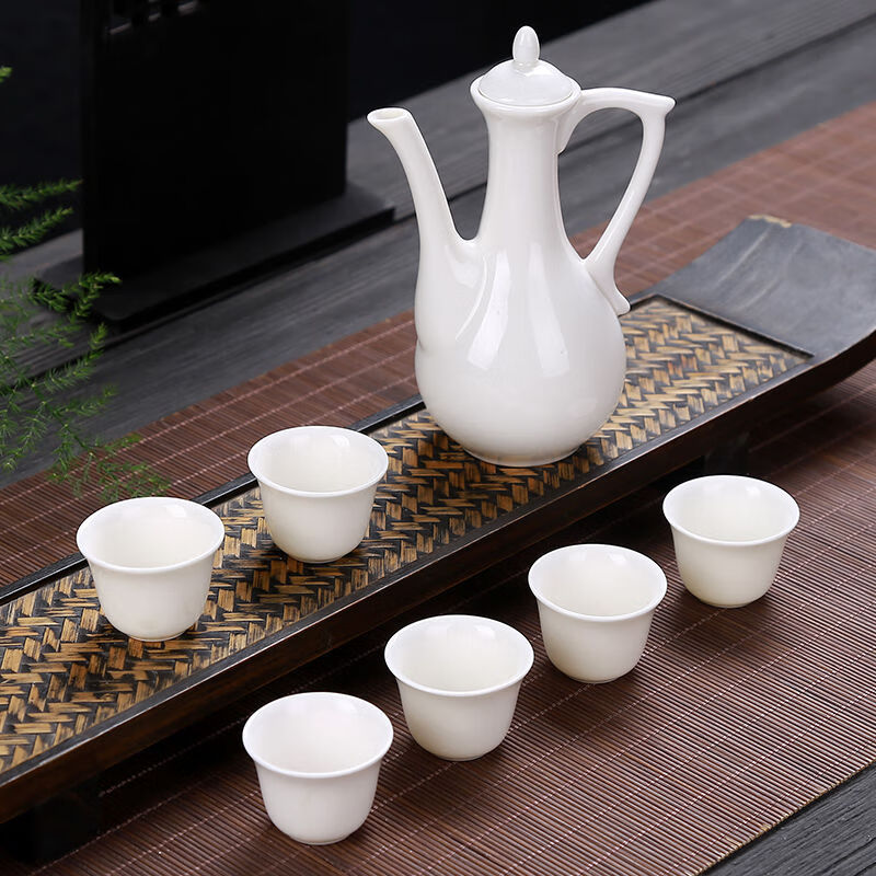 杏之淇三钱杯小酒杯白瓷小品茗杯白酒小酒盅酒杯高白酒具套装6杯1壶
