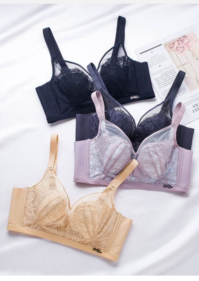 羽虹阁水晶杯兔耳朵防露点文胸内衣性感透明深v网纱聚拢调整型无钢圈