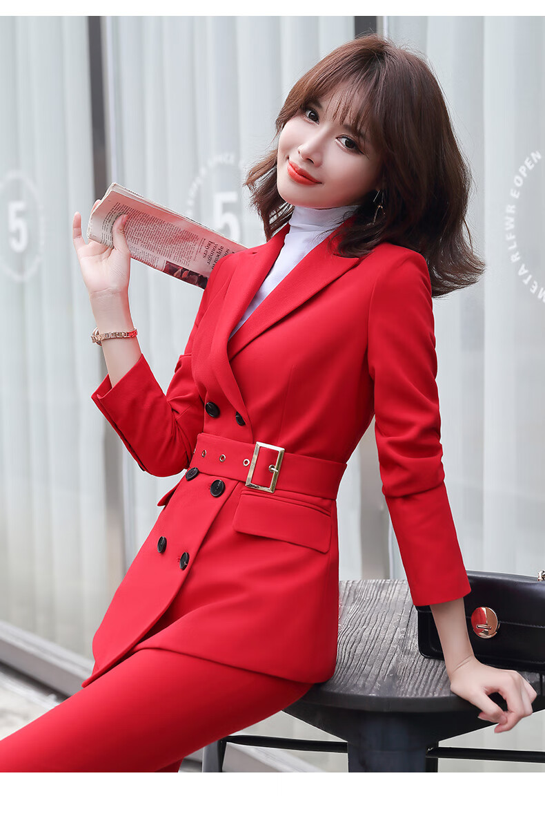 女装 小西装 怡情姿(yiqingzi) 怡情姿 网红套装洋气女神红色西装套装