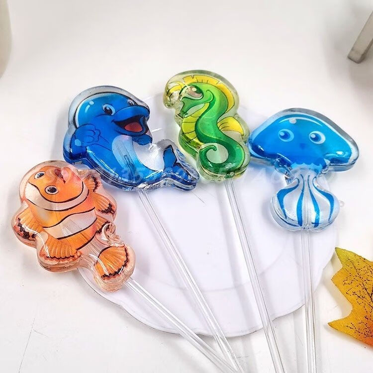 蓝妞儿18g卡通棒棒糖水晶造型水果海洋精灵透明蝴蝶形状糖果3d海洋