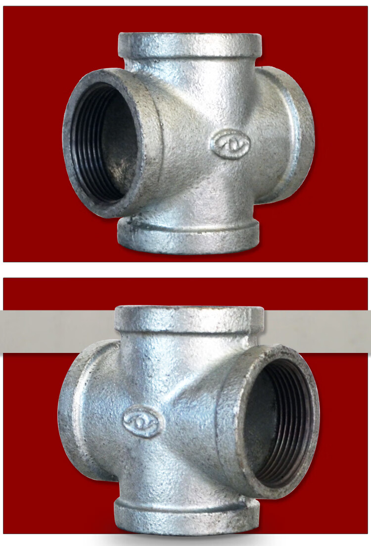 厂家直销镀锌玛钢管件水暖消防工程丝接接头四通正四通可用工艺 dn32*