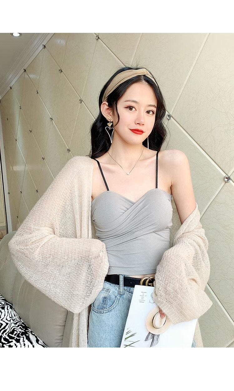 性感心机吊带小背心女夏季外穿修身短款抹胸内搭上衣打底衫黑色均码75