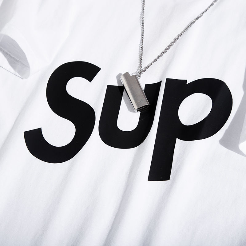 潮牌supreme联名同款song联名经典潮流大印花sup纯棉短袖t恤男女白色s