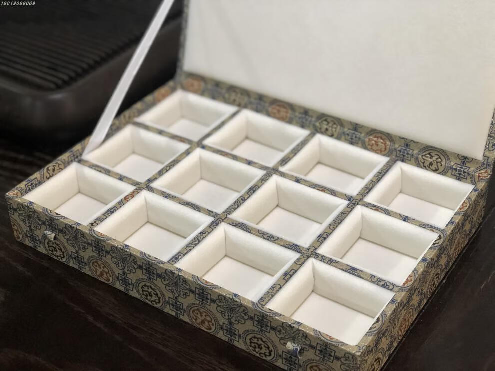 欧凯奇 文玩收纳多宝盒玉器饰文玩核桃瓷器收纳锦盒多宝盒饰盒 浅灰色