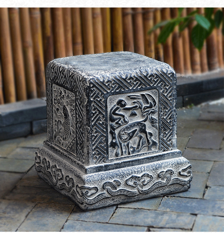 xichen仿石雕中式庭院装饰大门口落地摆件仿古凳底座石鼓门墩石墩子