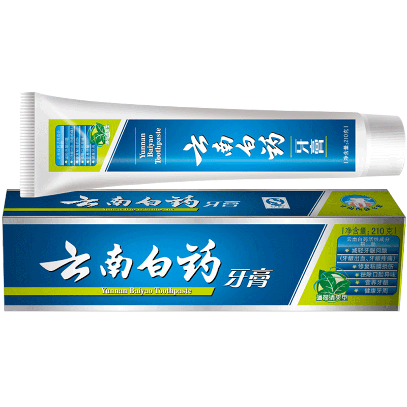 云南白药 牙膏 薄荷清爽型 210g 清新口气缓解口腔问题 单盒装