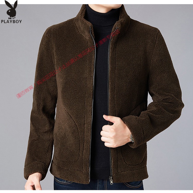 花花公子新品ebay冬季羊剪绒夹克外套男两面穿青年潮男士颗粒绒加厚
