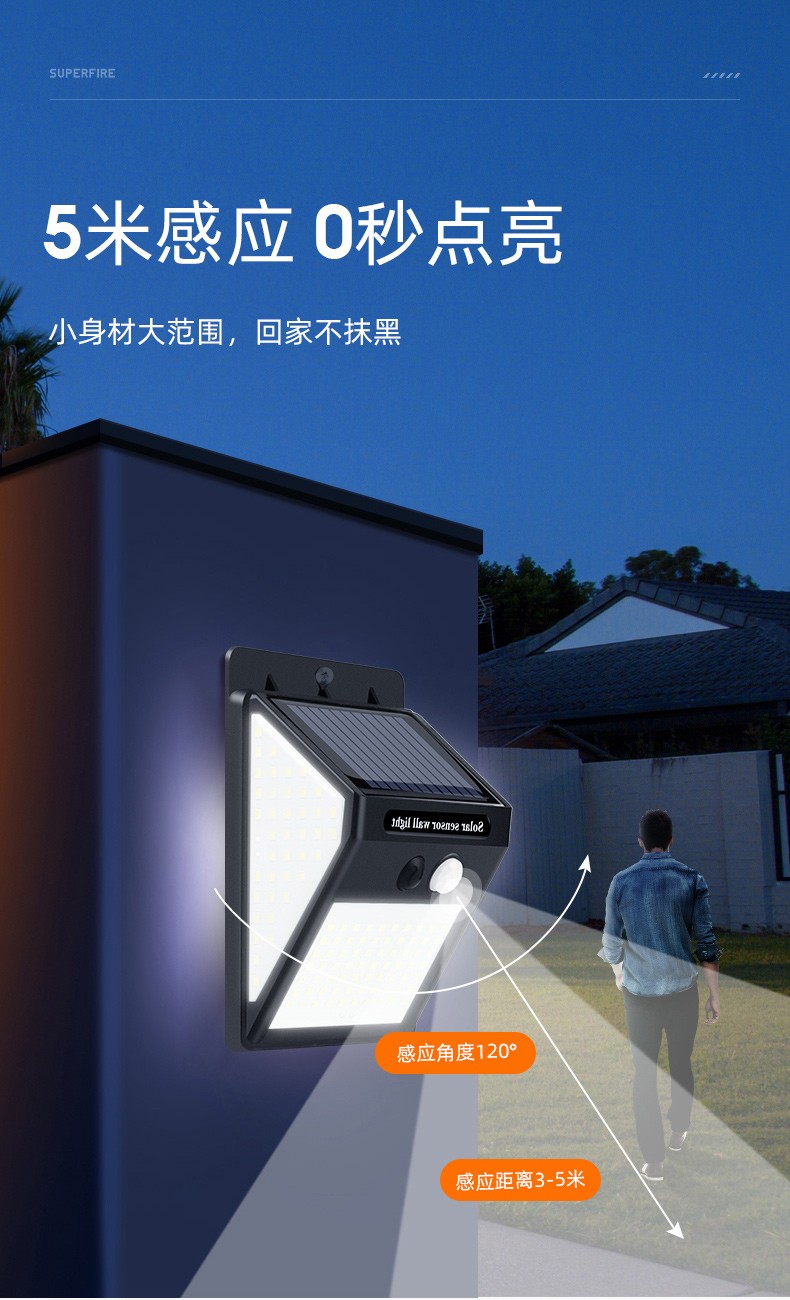 神火太阳能灯人体感应庭院墙壁灯户外家用楼梯过道路灯新农村建设室外