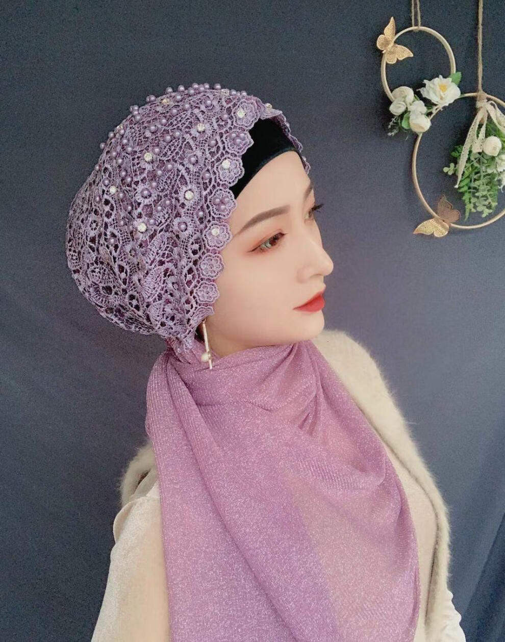 回族头巾帽时尚潮个性蕾丝包头帽韩版绑巾帽帽女穆斯纱巾帽子 3号