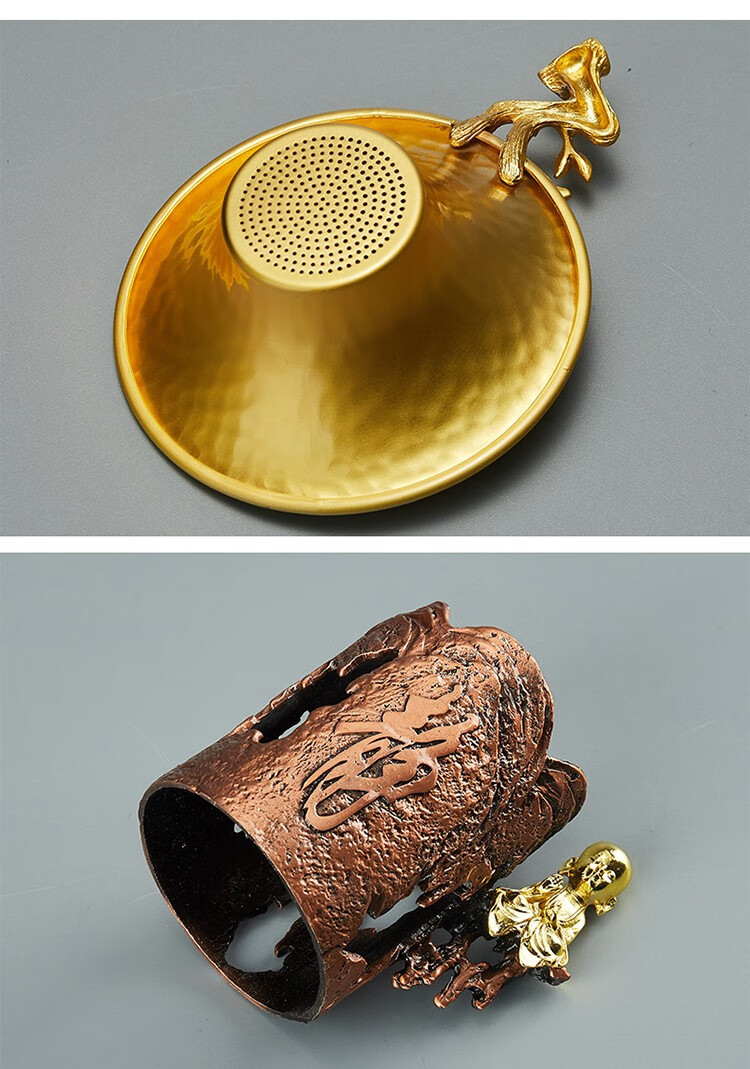 容山堂黄铜茶漏茶托架套装茶叶过滤器创意滤茶网功夫茶具零配件黄铜锤