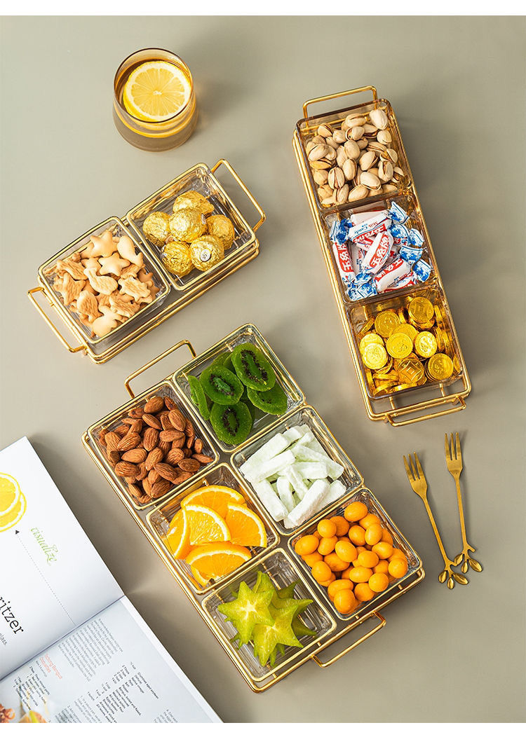 轻奢玻璃水果盘创意零食分格盘小吃点心盘坚果干果碟客厅糖果盘 2个装