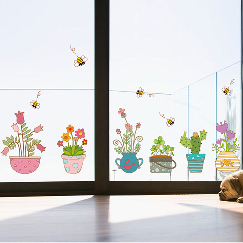 玻璃贴画创意透明玻璃门贴纸装饰墙上墙面个性创意贴花自粘窗花吊兰