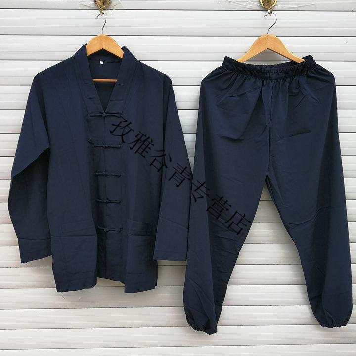 道教衣服道家用品道士服装道袍道服夏季薄款对襟黑色套装长袍短褂