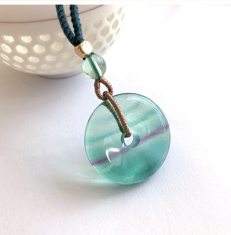 欧兰妮蓝绿萤石平安扣项链吊坠水晶挂坠近似玻璃体男女diy材料饰品编