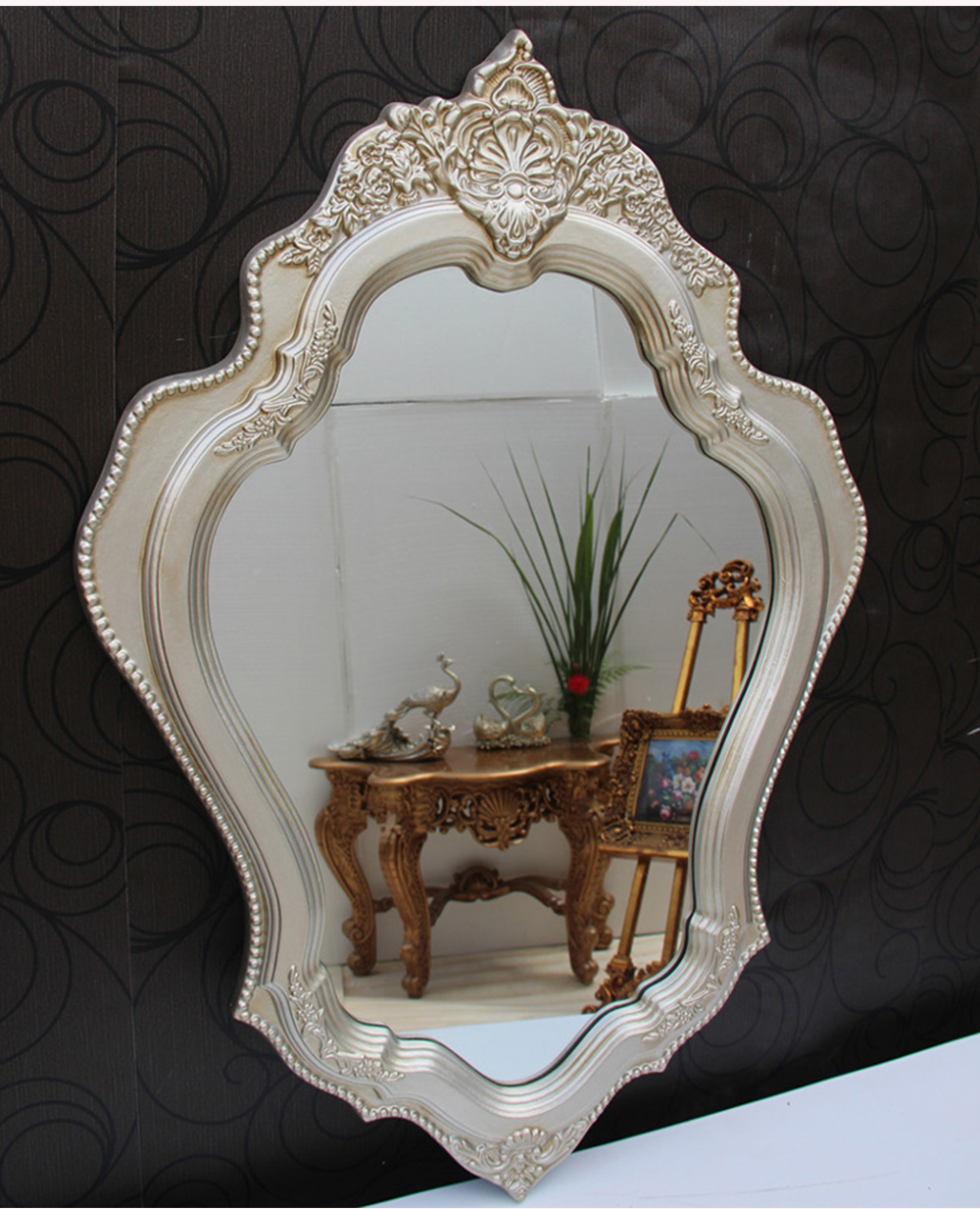 异形卫生间镜卫浴镜梳妆镜艺术镜玄关镜装饰镜欧式复古装饰镜框亮金66