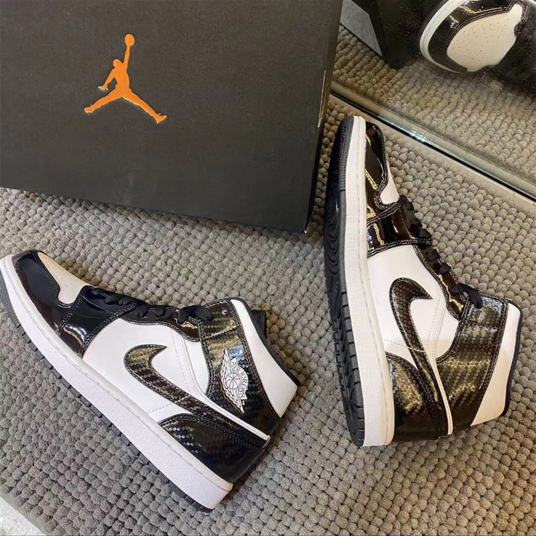 air乔1黑白熊猫漆皮全明星男女中帮篮球鞋运动学生dd1649熊猫漆皮头层