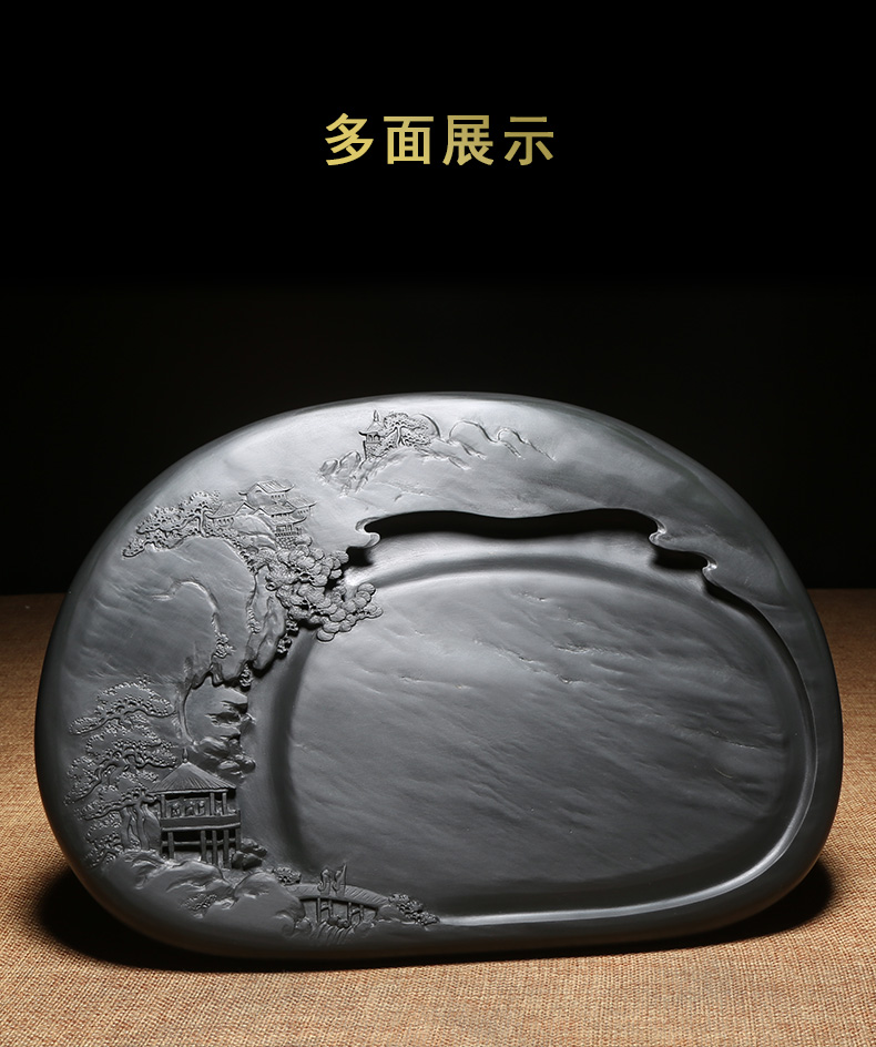 雕刻老坑眉纹籽料龙尾砚台天然原石眉子坑高档送礼收藏名砚溪【图片
