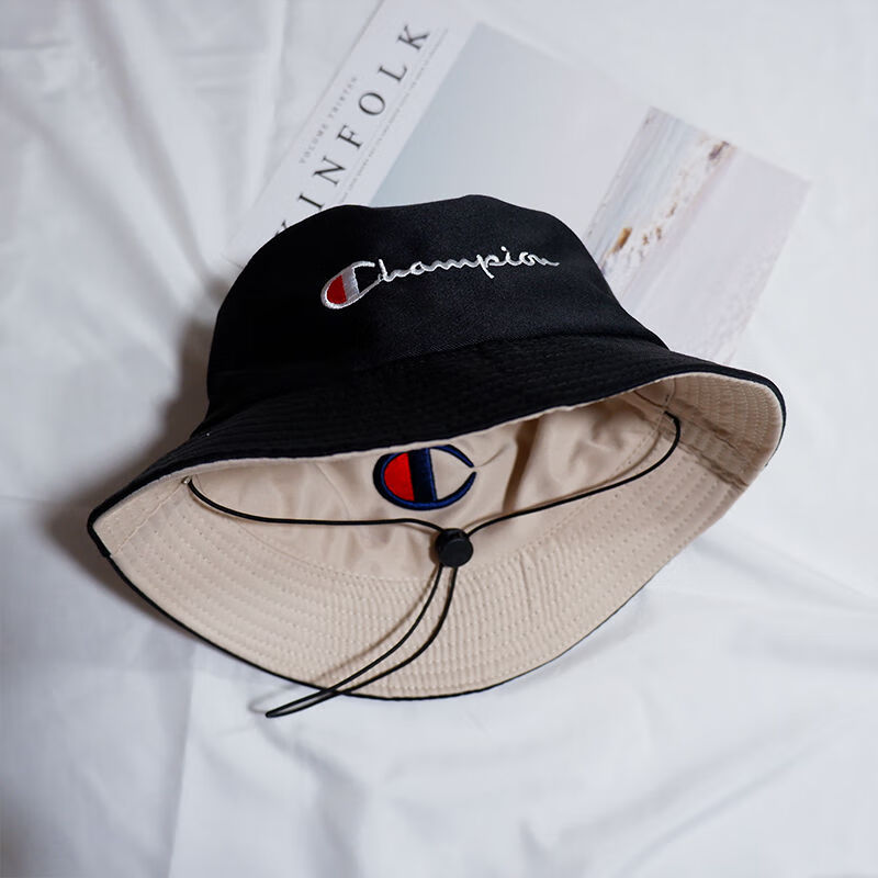 champion冠军秋季时尚双面渔夫帽男女日系百搭黑白刺绣遮阳防嗮盆帽