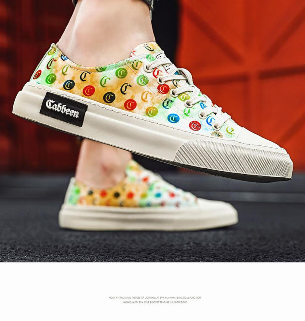 cabbeen卡宾帆布鞋男鞋夏季男款透气涂鸦鞋子男2022新款潮流布鞋男薄