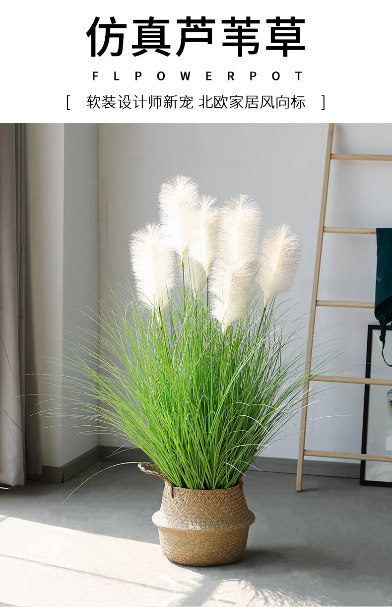 茗羽珺玥 芦苇干花客厅北欧风仿真花摆设室内假花绿植装饰落地盆栽