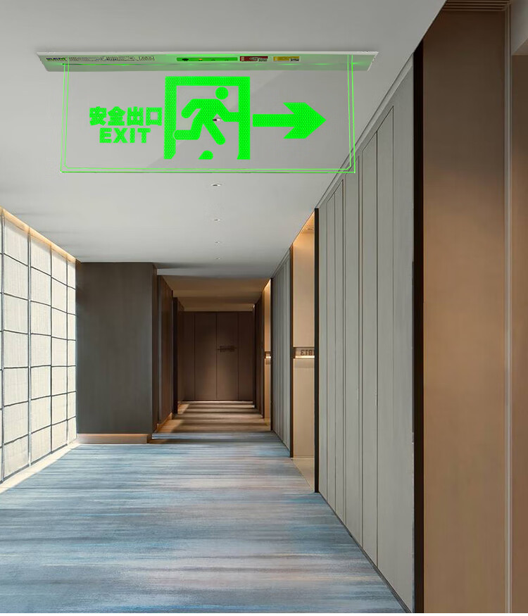 嵌顶式疏散指示灯安全出口透明钢化玻璃吊牌消防应急吊装220标志 旁恩