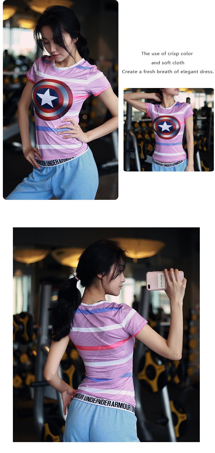 ua德玛早超人健身衣女美国队长紧身运动短袖跑步速干半袖透气 【超人