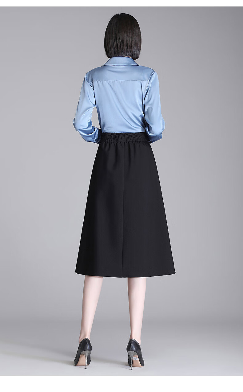 拉夏贝尔大码半身裙女中长款2022新款春秋季a字黑色胖妹妹过膝大摆伞