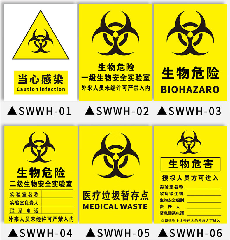 當心感染安全實驗室醫療垃圾暫存點有害物質標誌牌標識牌安全警示提示